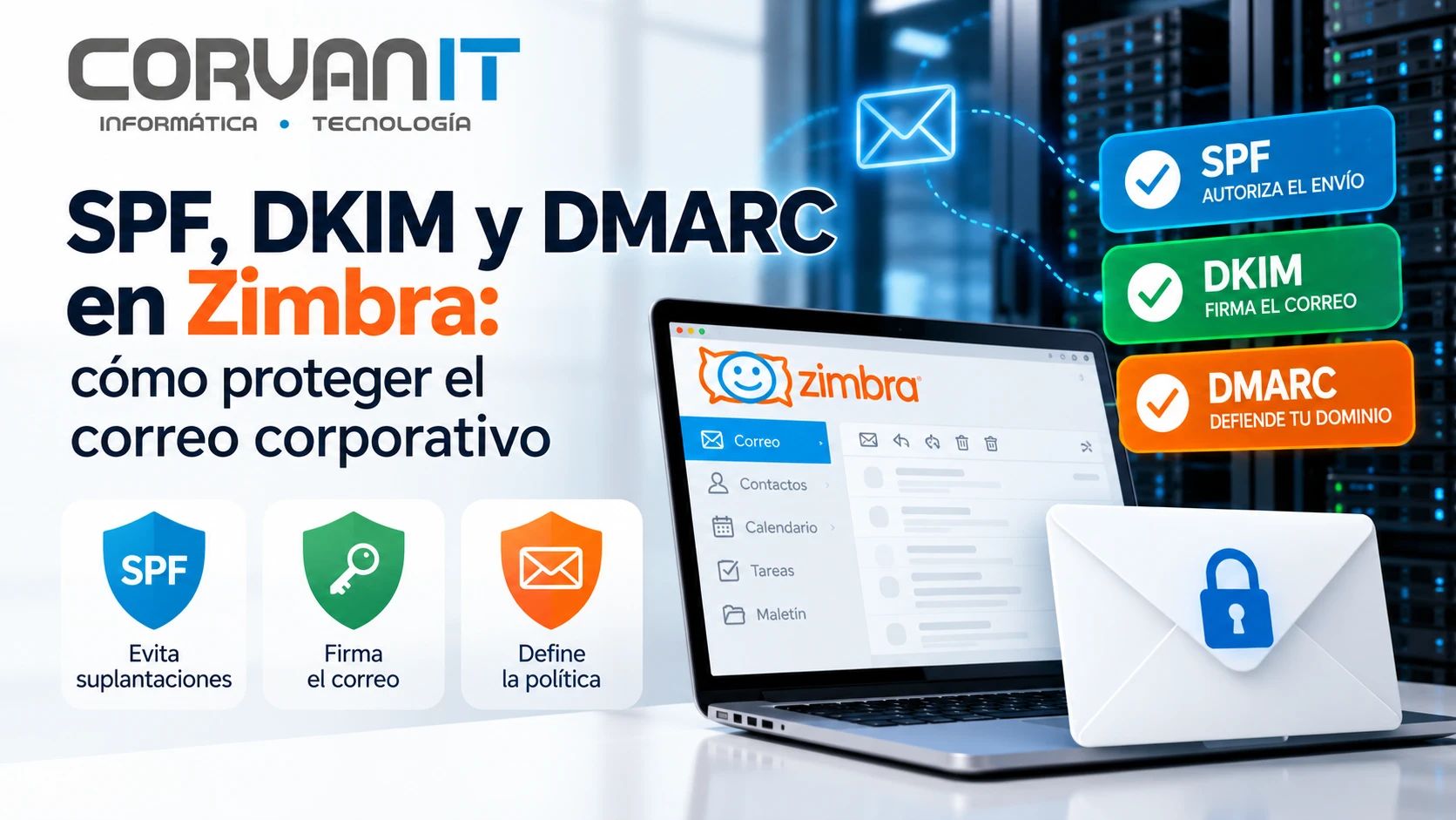 SPF, DKIM y DMARC en Zimbra para autenticar y proteger el correo corporativo